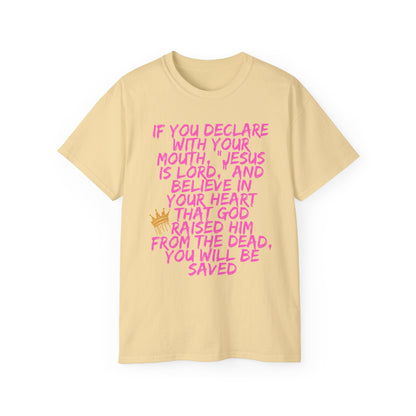 Romans 10:9 Ultra Cotton Tee, Inspirational Christian T-Shirt, Bible Verse Tee