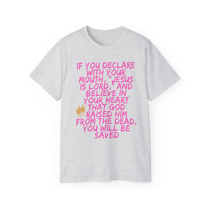 Romans 10:9 Ultra Cotton Tee, Inspirational Christian T-Shirt, Bible Verse Tee