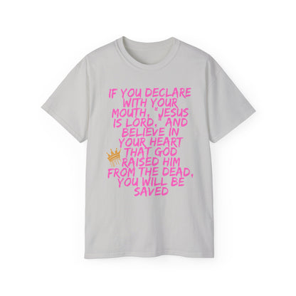 Romans 10:9 Ultra Cotton Tee, Inspirational Christian T-Shirt, Bible Verse Tee
