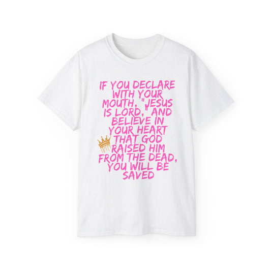 Romans 10:9 Ultra Cotton Tee, Inspirational Christian T-Shirt, Bible Verse Tee