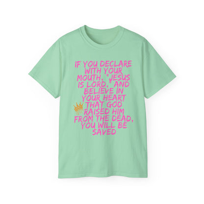 Romans 10:9 Ultra Cotton Tee, Inspirational Christian T-Shirt, Bible Verse Tee