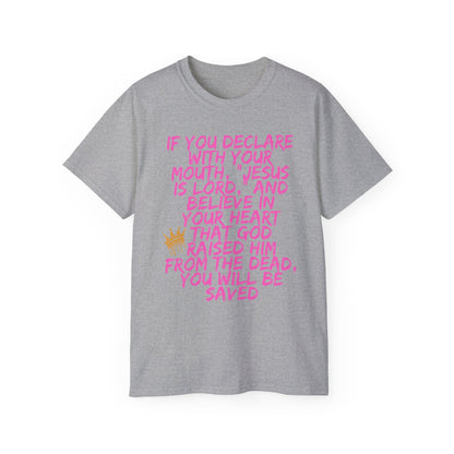 Romans 10:9 Ultra Cotton Tee, Inspirational Christian T-Shirt, Bible Verse Tee