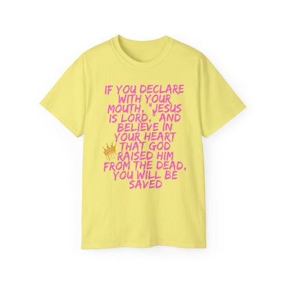 Romans 10:9 Ultra Cotton Tee, Inspirational Christian T-Shirt, Bible Verse Tee