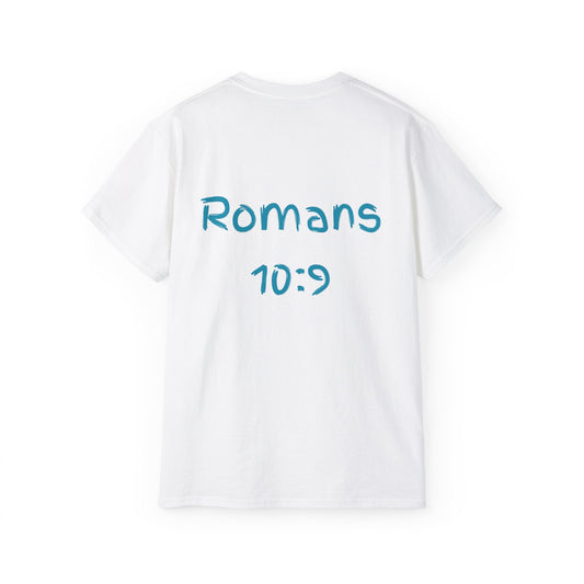 Romans 10:9 Christian Faith Unisex Cotton Tee, Bible Verse T-Shirt for Men and Women
