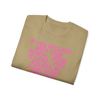 Romans 10:9 Ultra Cotton Tee, Inspirational Christian T-Shirt, Bible Verse Tee